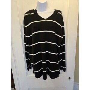 NWOT Cable And Gauge Long Sleeve‎ Hooded Women's Size L Black White StripedTunic